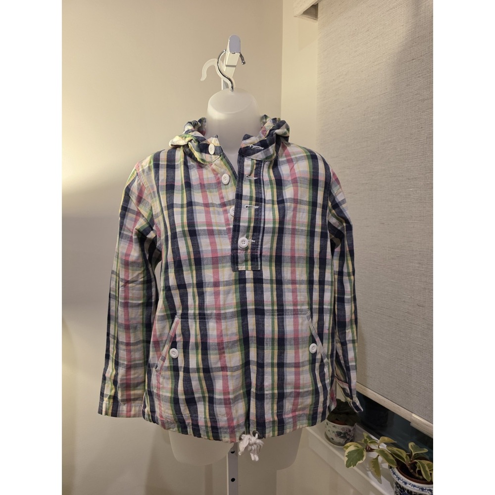 Woman's Plaid Size Small‎ Blazer Hoodie Preppy Nautical Cottage Linen Beach Boho
